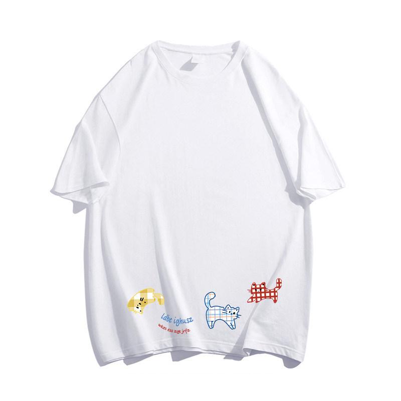 Cotton Short-sleeved T-shirt Women's Loose Cartoon Lazy Style Niche Design Sense Versatile Half-sleeved Trendy T-shirt Top Summer