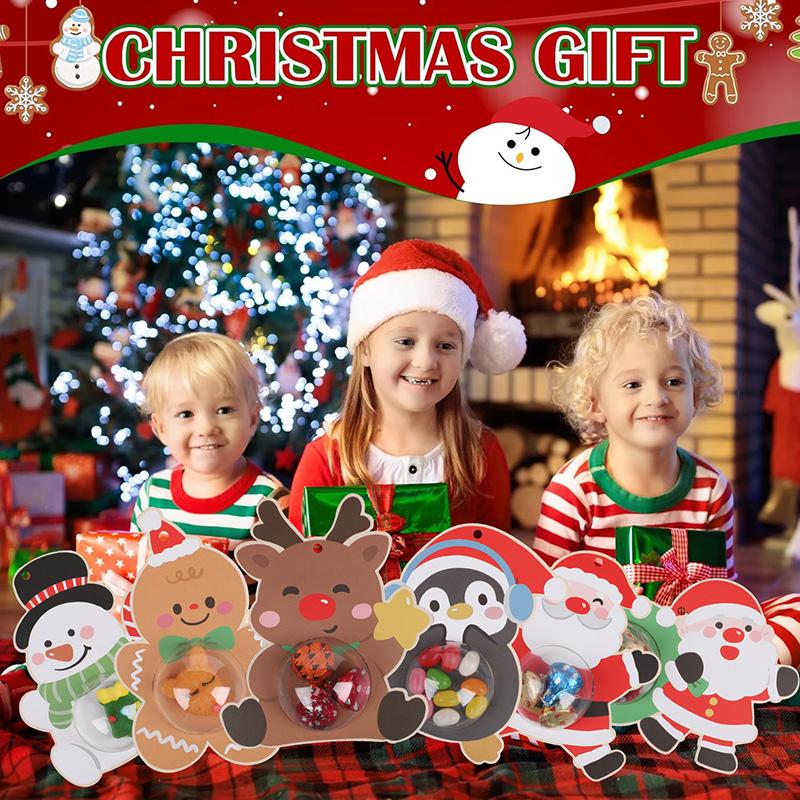 12Pcs Xmas Candy Chocolate Packaging Cards Cartoon Santa Claus Candy Holder Bag Christmas Party Home Decor Supplies Kids Gifts