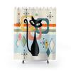 Mid-Century Modern Atomic Cat Shower Curtain - Light Beige Design, Unique Wedding & Housewarming Gift