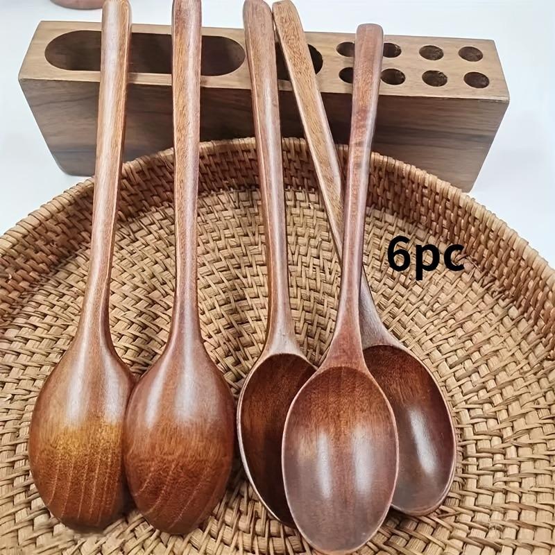 6pcs/set Style Wooden Spoon Long Handle Soup Spoon for Eating Ramen and Drinking Soup High Value Wooden Utensil for Dry Rice