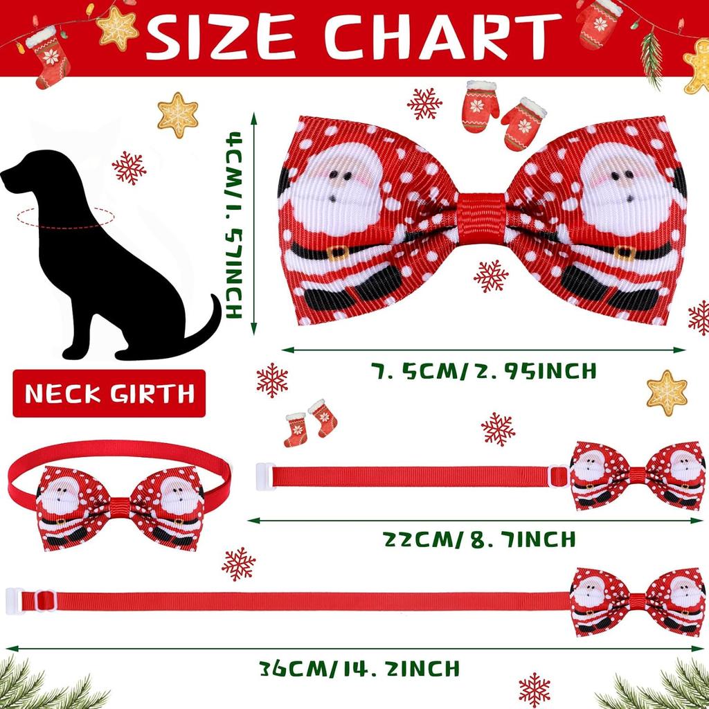 Eccliy 120 Pcs Christmas Dog Bow Tie Collar for Dogs Christmas Dog Bows Dog Neckties Adjustable Santa Claus Snowman Pattern Dog Hair Accessories for