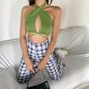 Tops cortos verdes sexis con cuello Halter para mujer, sin mangas, Espalda descubierta, para fiesta y Club, Top corto envolvente, ropa informal ajustada