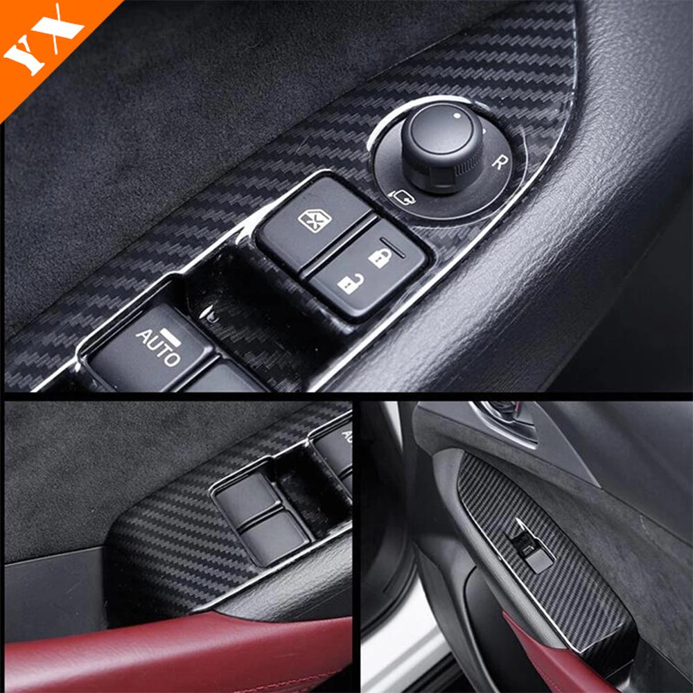Carbon Red Silver Car Door Armrest Garnish Window Glass Lift Switch Panel Cover Trim For Mazda CX3 CX-3 Accessories