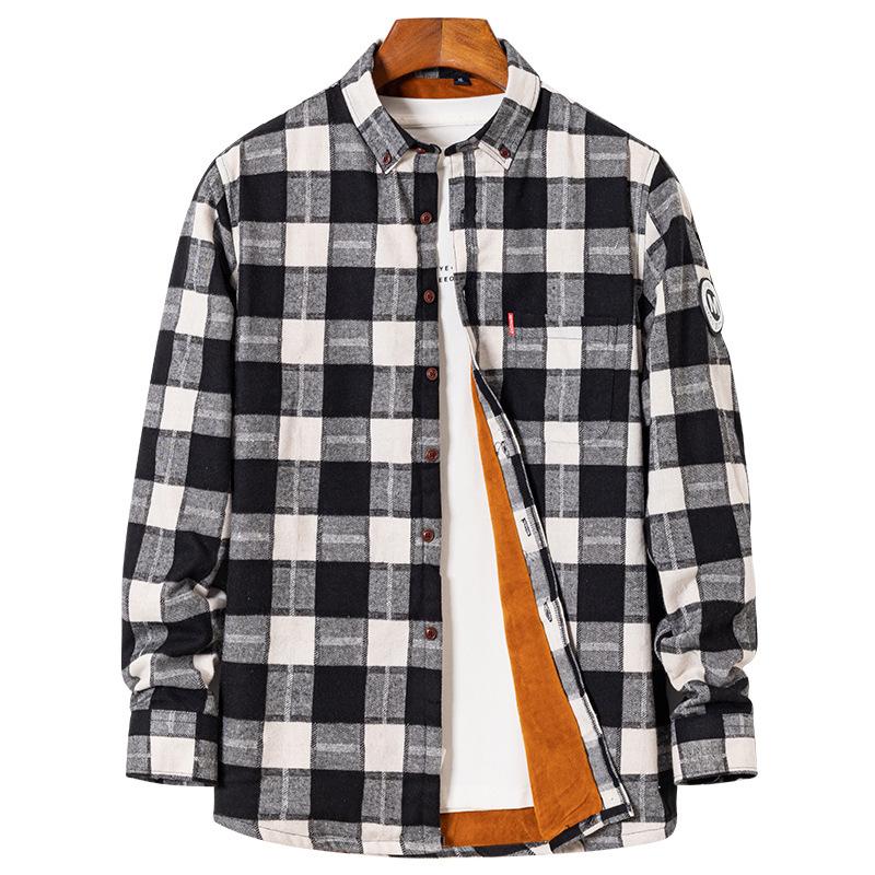 Men's Fashion Men's Plaid Warm Shirt Winter Korean Style Slim Plus Fleece Handsome Men's Shirt Jacket