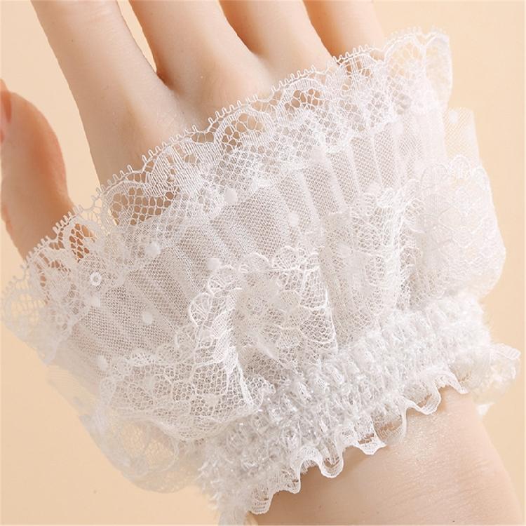Lightweight Lace Wrist Sleeves Sun Blocking Stretchy Design For Summer Outings Casual Outfits White
