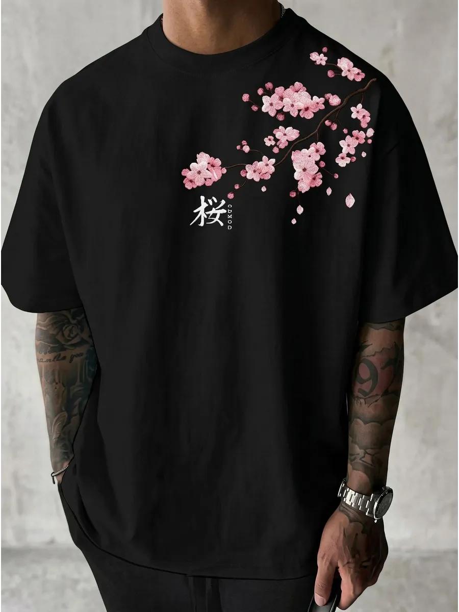 Oversized thick T-shirt with Sakura Japan hieroglyph print 4XL