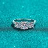 Xin Deyu S925 Sterling Silver Moissanite Three-Stone Ring for Women - European & American Fashion Style