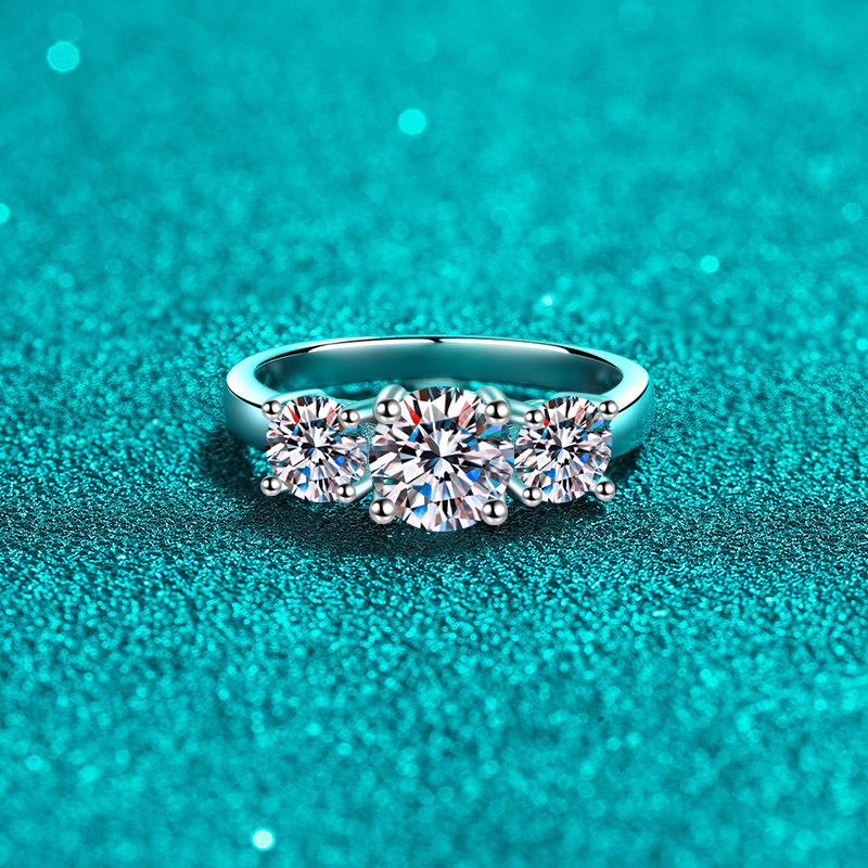 Xin Deyu S925 Sterling Silver Moissanite Three-Stone Ring for Women - European & American Fashion Style