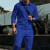 Men's Casual Waffle Knit Set: Solid Color Cardigan Jacket and Long Pants