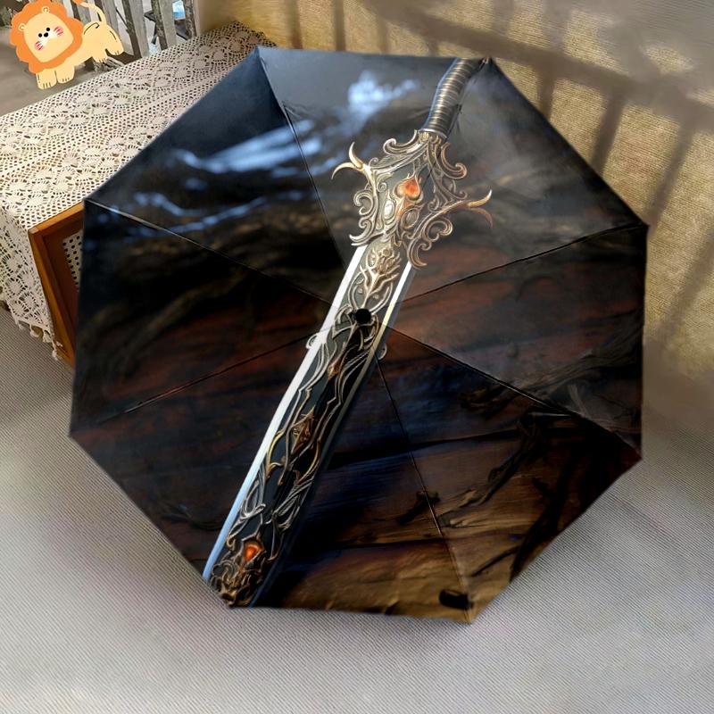 1 PC Automatic Folding Umbrella - Sharp Sword Pattern, Portable & Foldable Design with 8 Ribs, Christmas Birthday Gifts