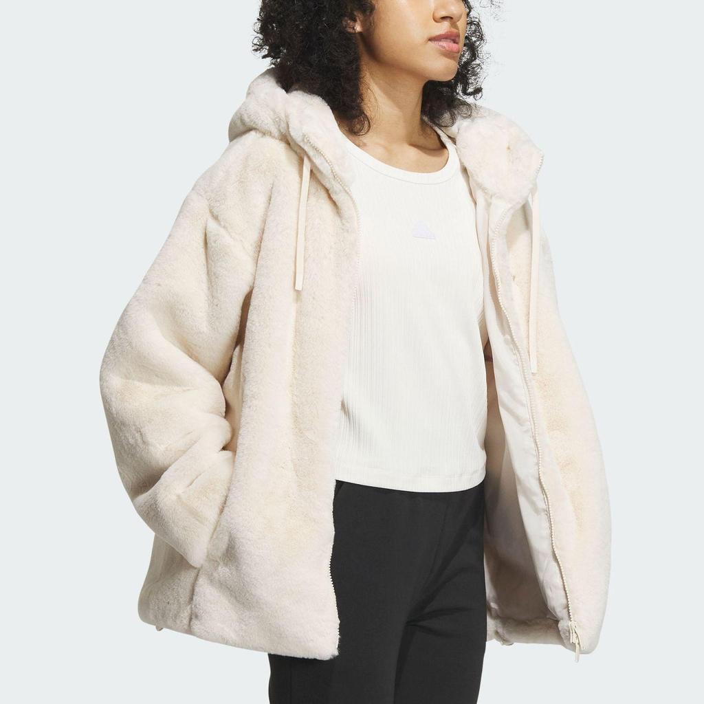 Adidas Velvet Jackets Women's Wonder White Hooded Moderate (Unisex) Velvet Jackets IZ4565