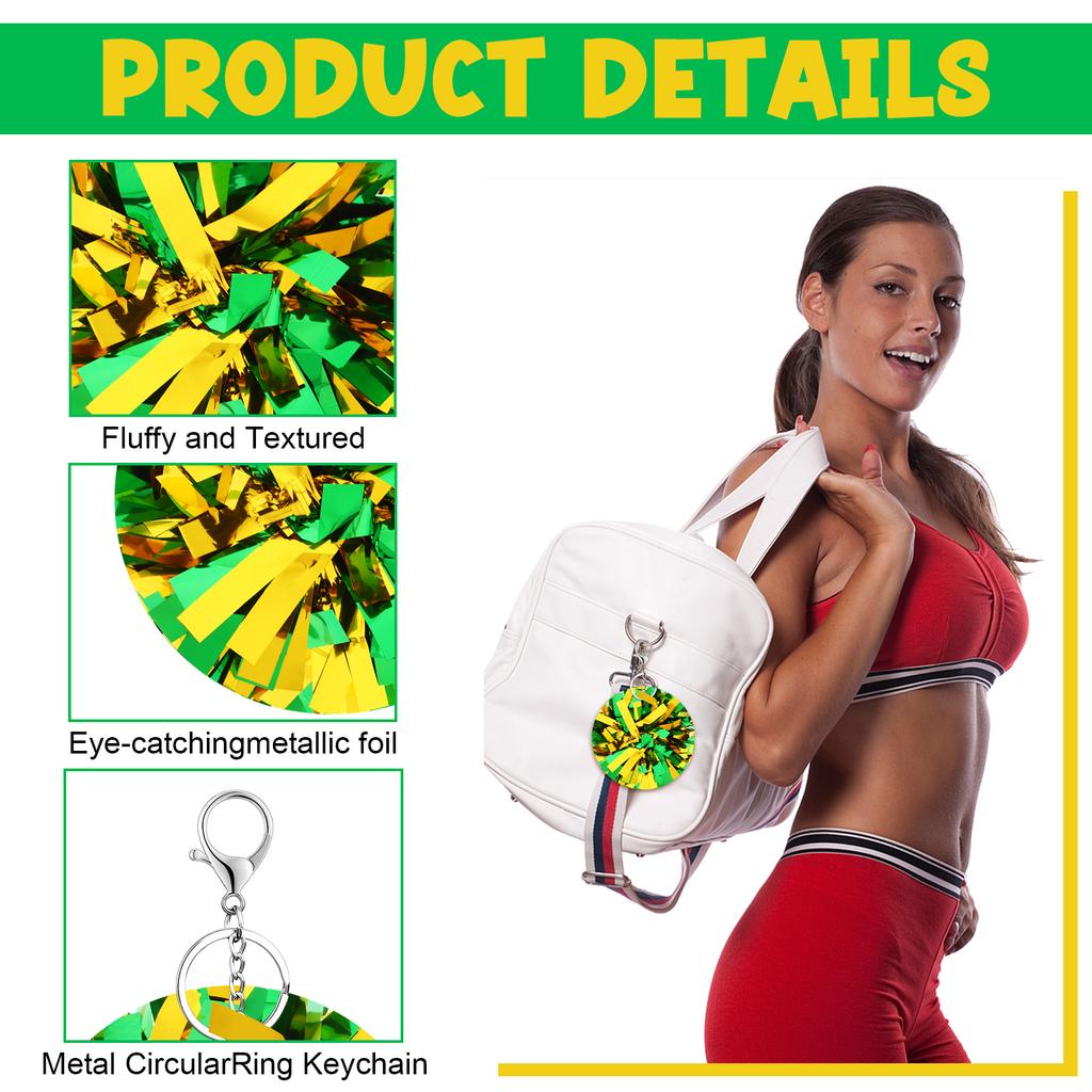 24Pcs Cheer Pom Pom Keychain Cheering Keyring Charm Foil Keychain Cheerleader Gift Plastic Pom Cheer Camp Gift