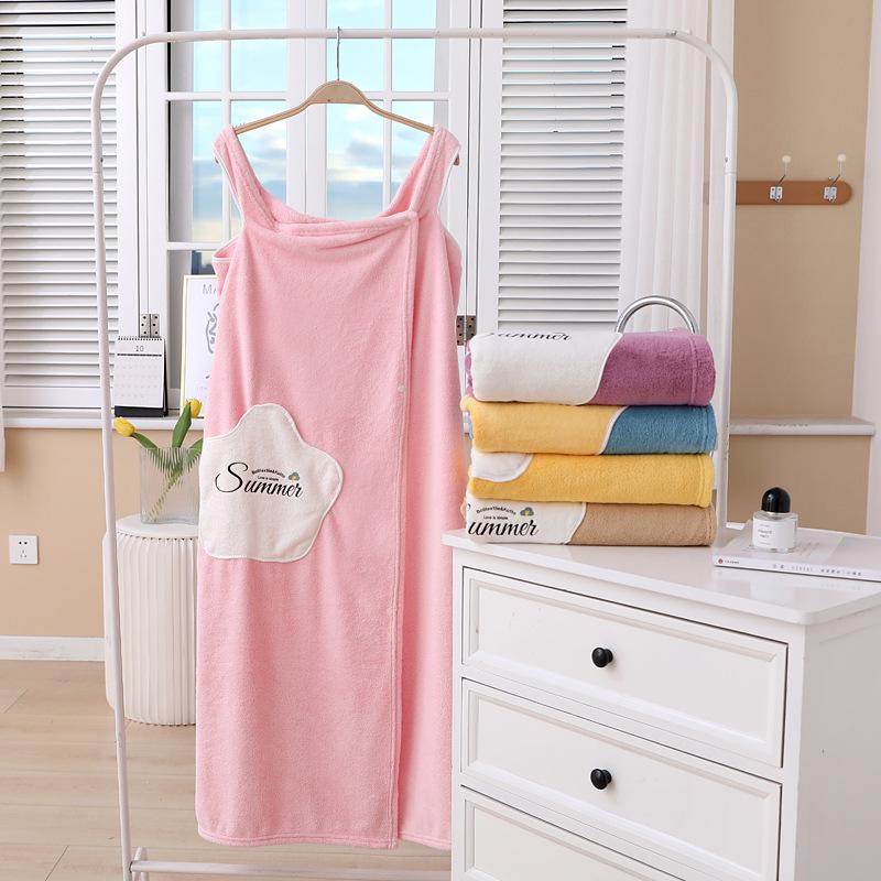 Soft Absorbent Star Coral Fleece Wearable Bath Skirt Bathrobe