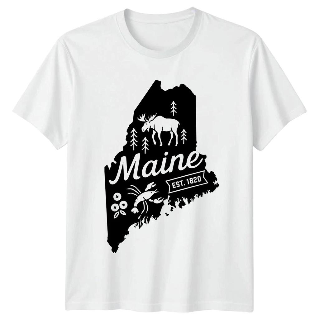 Maine EST 1820 State Outline Moose Lobster US State Mens T-Shirt Womens Tee
