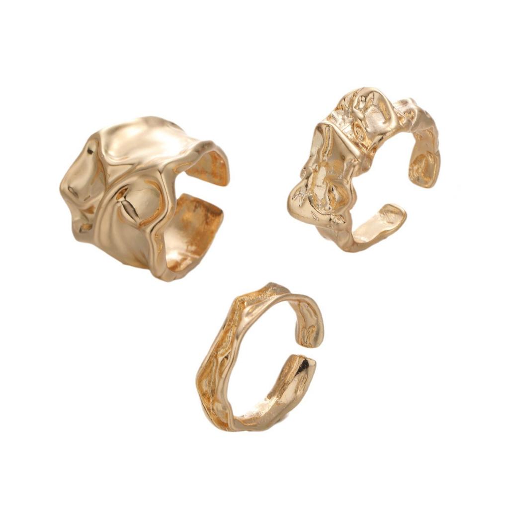 Contemporary 3 Pieces Textured Rings Collection Sophisticated Fashion Jewelry Accessory for Every Occasion Outfits