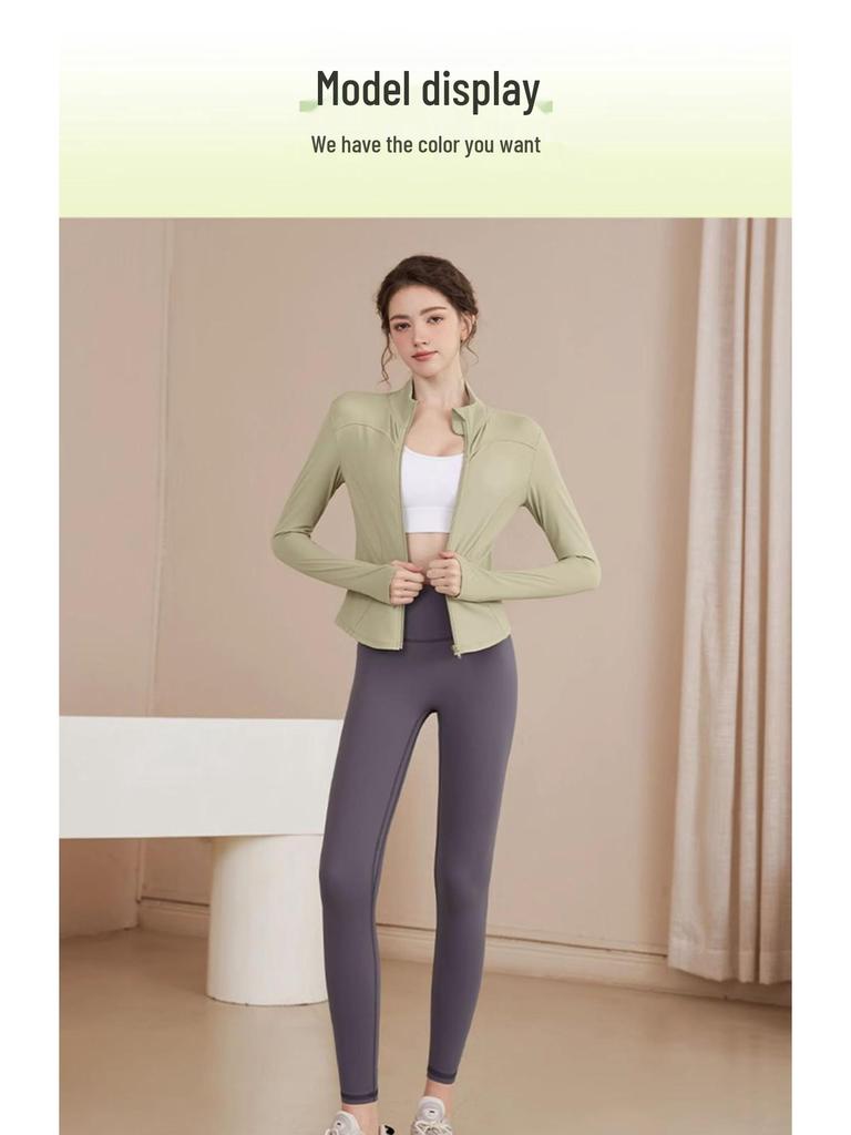 Women's Slimming Lambswool Jacket – Stand Collar, Velvet-Lined, Thick, Stretchy, Warm Yoga Top for Autumn & Winter