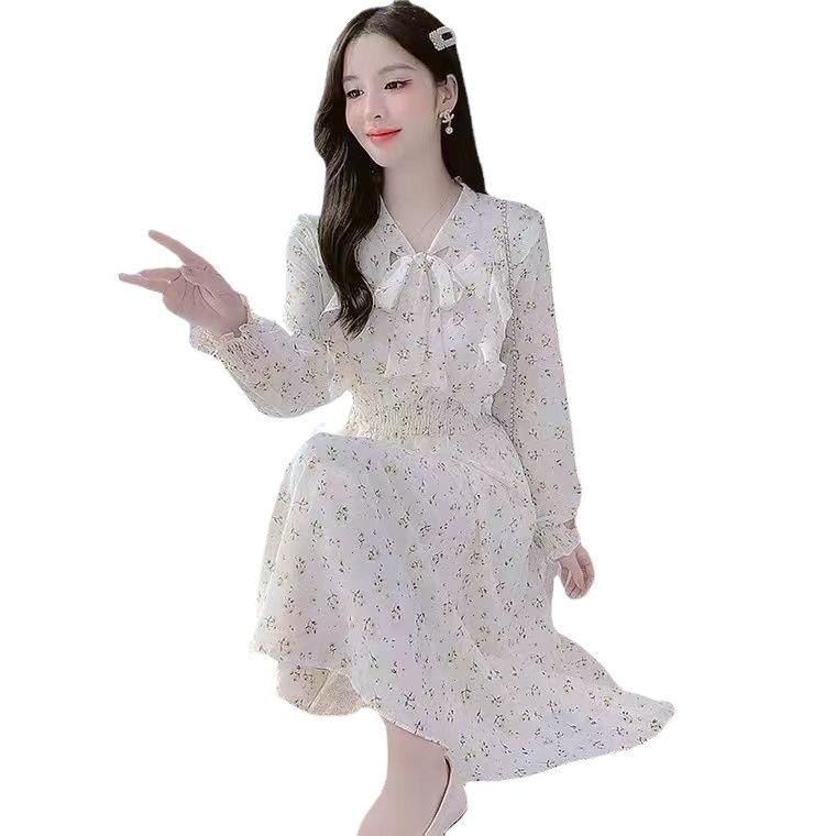 2024 Floral Ruffle Lace-Up Dress for Women - Elegant Autumn Style