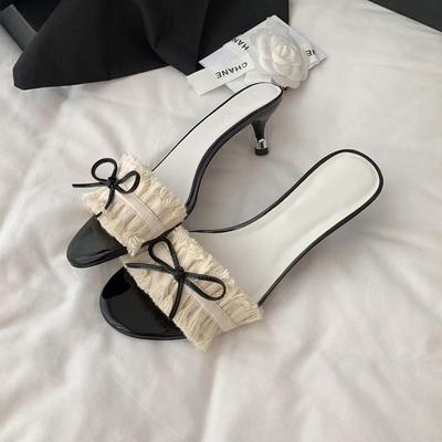 Sandales à talon fin sans pantoufles d'été pour femmes avec nœud sandales à talon haut élégant petit homme
