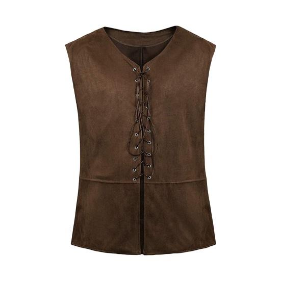 

Жилет в стиле панк, готический, в стиле ренессанс, на шнуровке, в стиле ретро, с V-образным вырезом, без рукавов, однотонный XL темно-коричневого