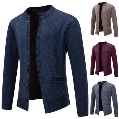 Autumn and Winter Men's Versatile Sweater Korean Style Casual Round Neck Middle-aged Knitted Cardigan Jacket