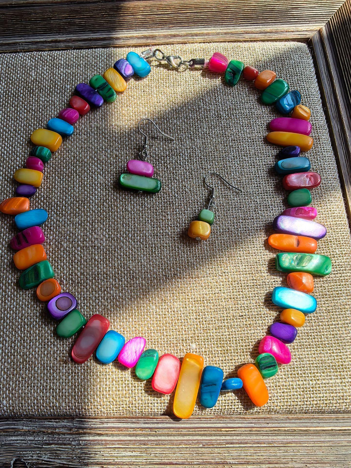 

Simple Design Sense Island Style Color Shell Necklace Women S Vacation Earrings Beach Summer Color Shell Collarbone Chain