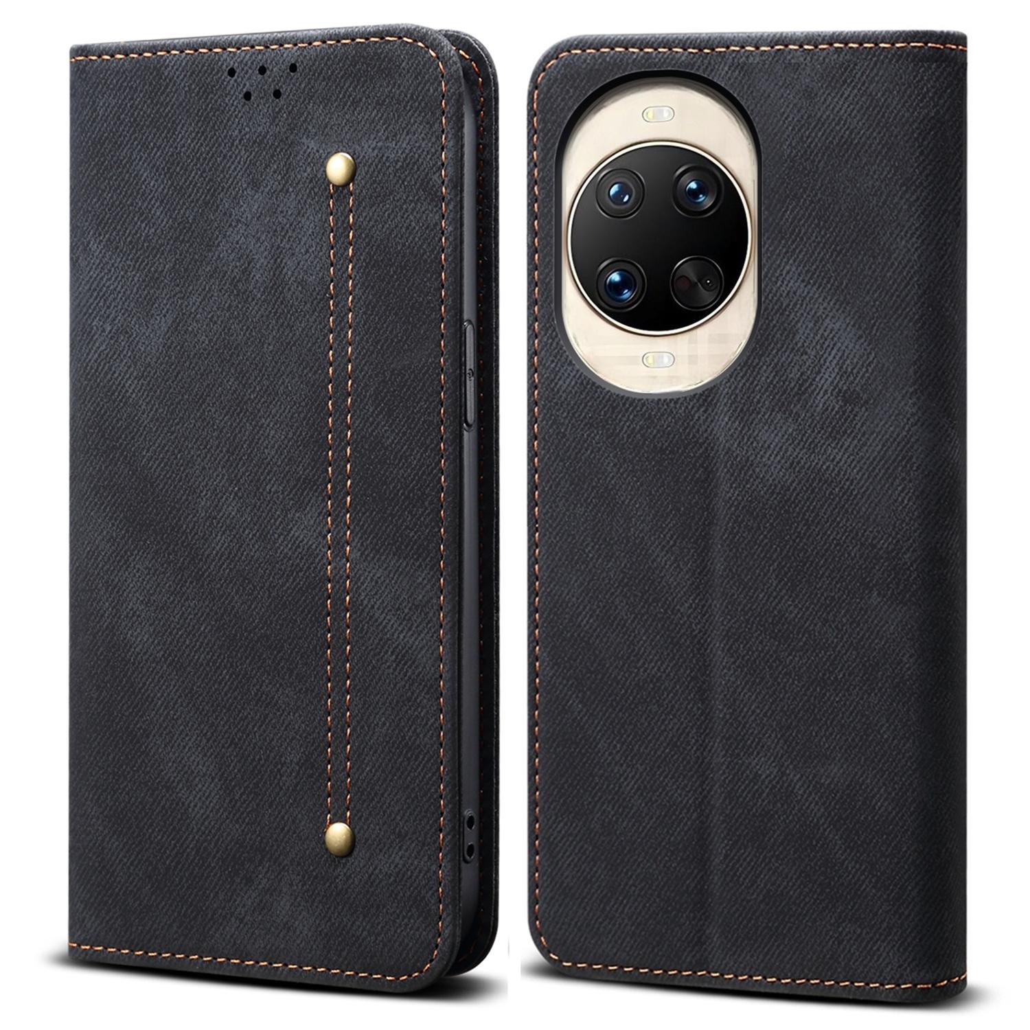 

Для Huawei nova 14 Pro 5G Чехол Текстура Джинсовой Ткани Защита от Царапин Кожаная Подставка Чехол для Телефона Black