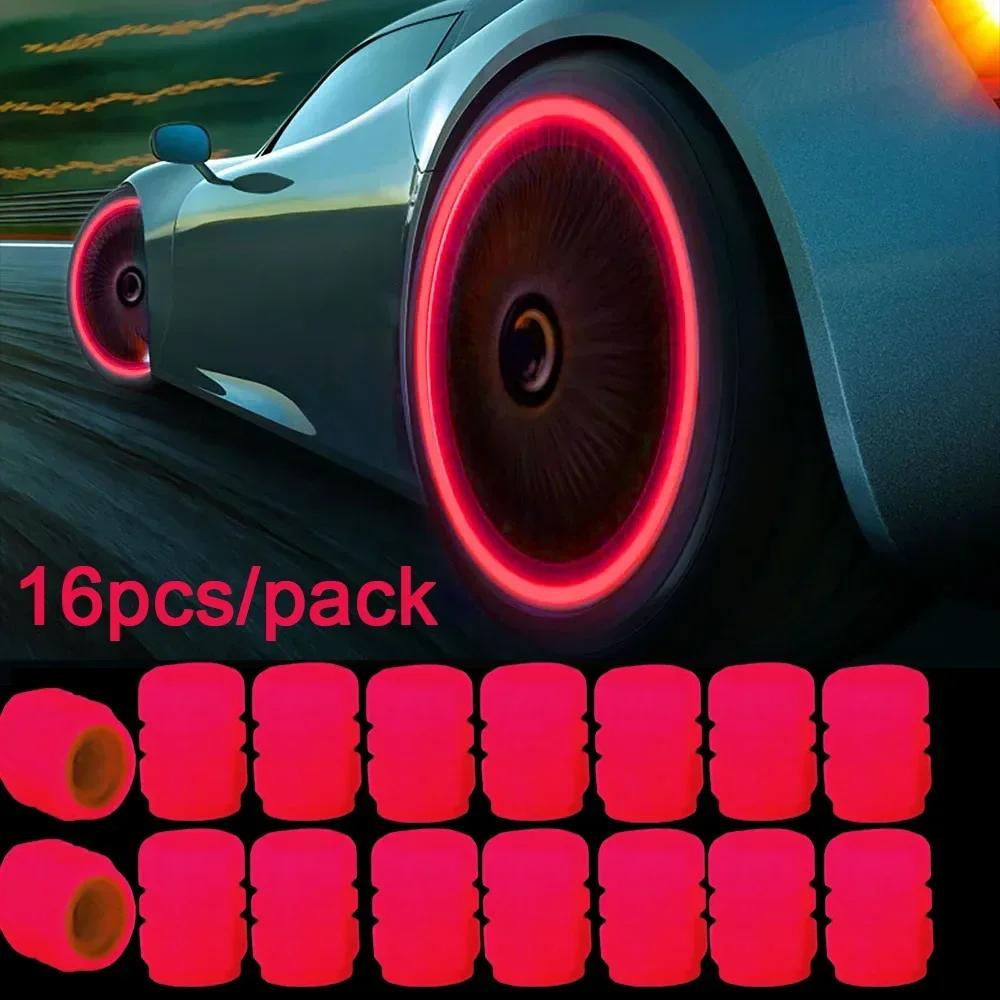20PCS Luminous Tire Valve Caps Motorcycle Bike Wheel Nozzle Dustproof Tyre Valve Stem Fluorescent Night Glowing Car Decor