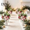 Faux Silk Christmas Blooms 5 Heads Artificial Poinsettia Flowers, Fake Pine Berry Decoration, Home Interior Floral Accents Fade-Resistant Red