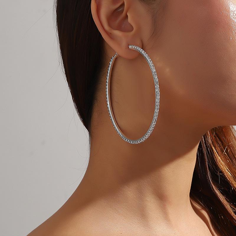 Exaggerated Shiny Crystal Rhine Women's Big Round Earrings exquisite luxury women's Earrings Jewelry Gift