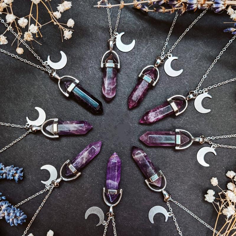 Purple Crystal Moon Pendant