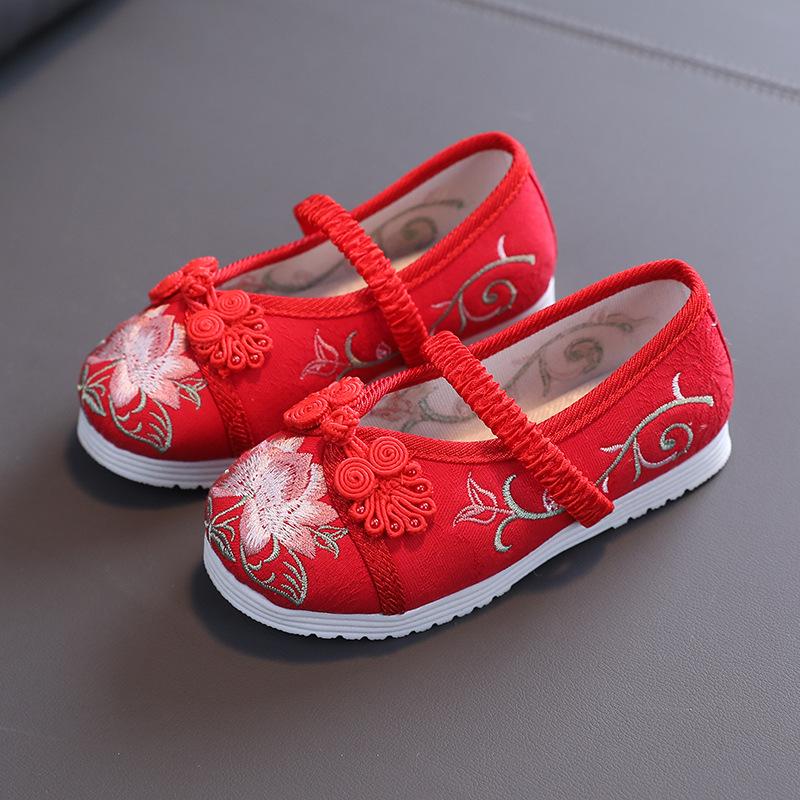 Girls  Embroidered Hanfu Dance Shoes - Ethnic Style Children s Cloth Shoes Size 34 / Length 21.0cm красный