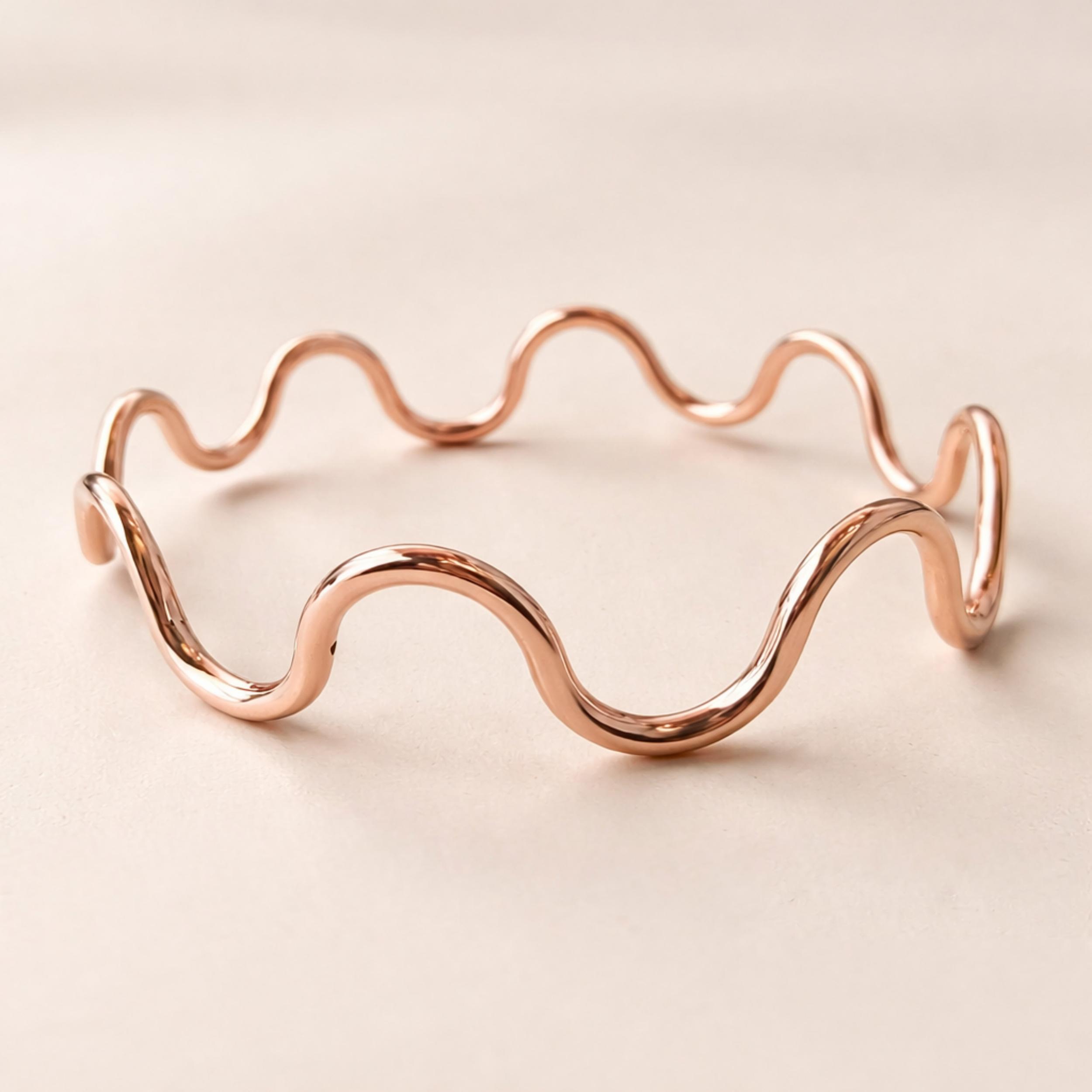Браслет-манжета «Волна» из чистой меди – Минималистичный волнистый браслет-манжета – Ручная работа, акцентное украшение 6 Inches медный