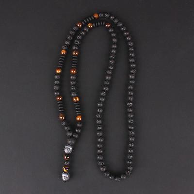 Neue Vintage Natürliche Tigerauge Stein Schwarz Lava Perlen Buddha Kopf Anhänger Halskette für Männer Hnadmade Schmuck N012