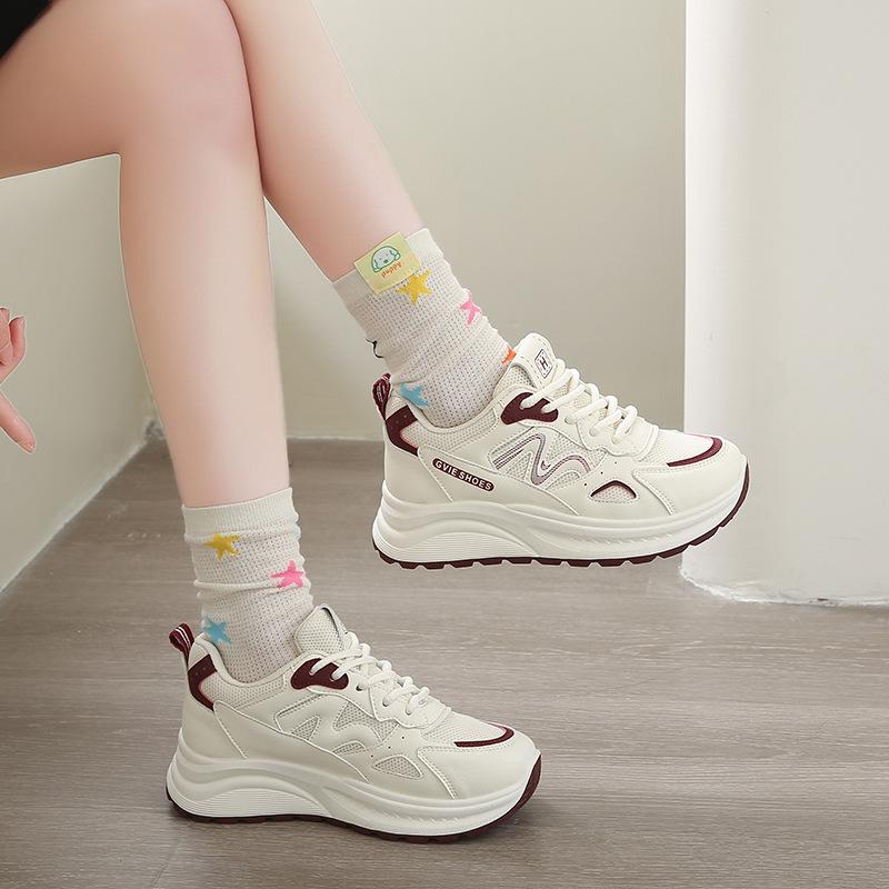 Fashion and lightweight little dad shoes women's 2025 spring new versatile lace-up muffin platform casual Forrest Gump shoes