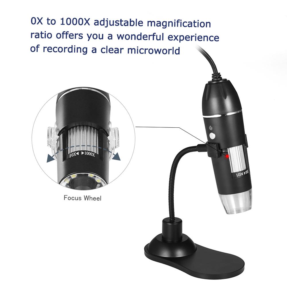 Digital Zoom Microscope USB Handheld & Desktop Magnifier 0.3MP Camera 8 LED Light Magnifying Glass 1000X Magnification
