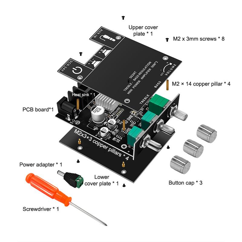 Zk-502Mt Bluetooth 5.0 Subwoofer Amplifier Board 2.0 Channel High Power Audio Stereo Amplifier Board 2X50W Bass Amp