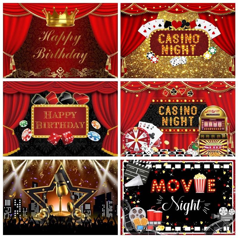 Birthday Party Backdrop Decor Red Carpet Film Cinema Movie Poker Playing Card Casino Photographic Background Photo Studio Props