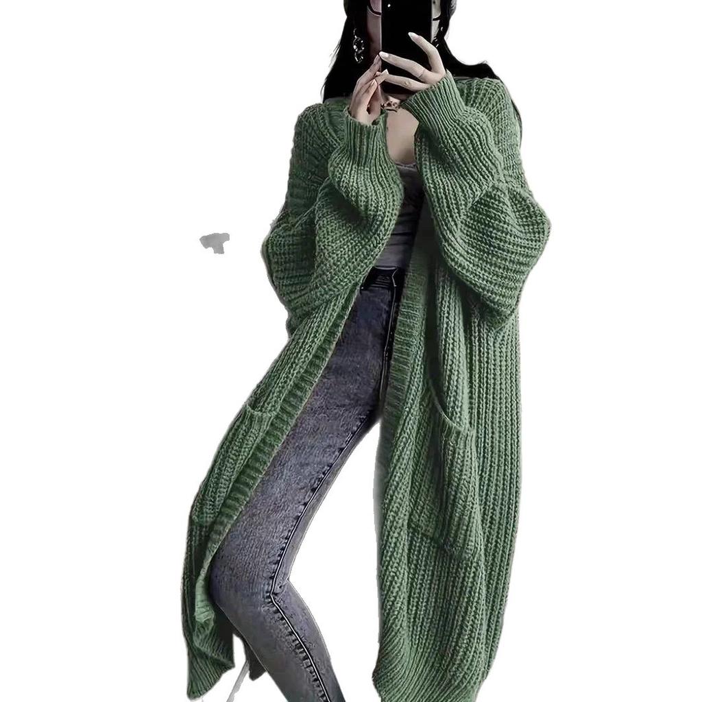 European and American Style Long Over-the-Knee Sweater Cardigan for Women, New Autumn/Winter Lazy Loose Thickened Knit Jacket for Women. Trendy