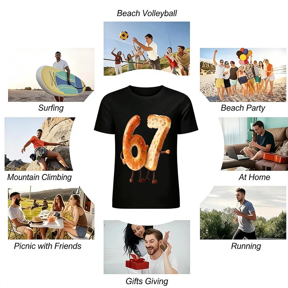 Fun Food Number 67 Creative Print Casual Top Pure cotton T-shirt