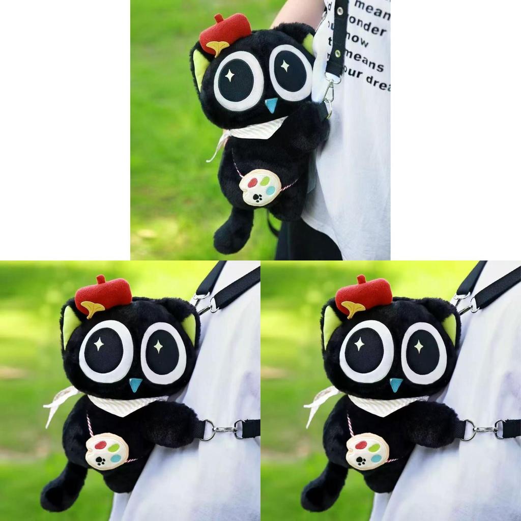 Luo Xiaohei Black Cat Plush Backpack For Girls And Women With Storage And Adjustable Straps