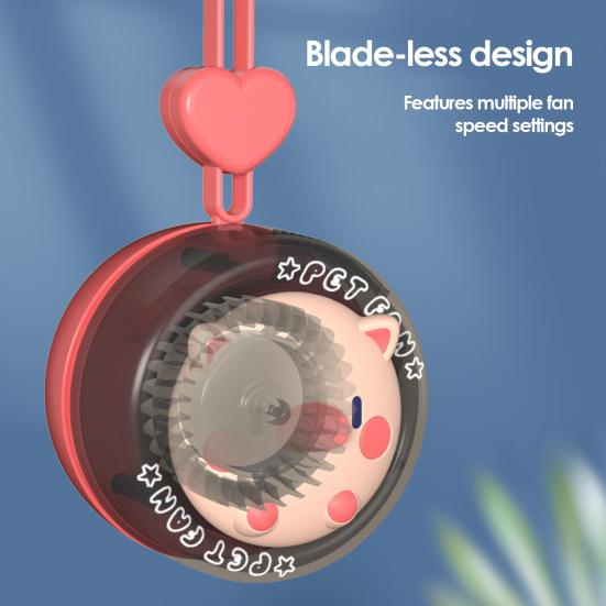 Hanger Fan Mini Portable Round Palm-Sized Fan with Built-in Lanyard Cartoon Animal Design Multi-Speed Adjustable Cooling
