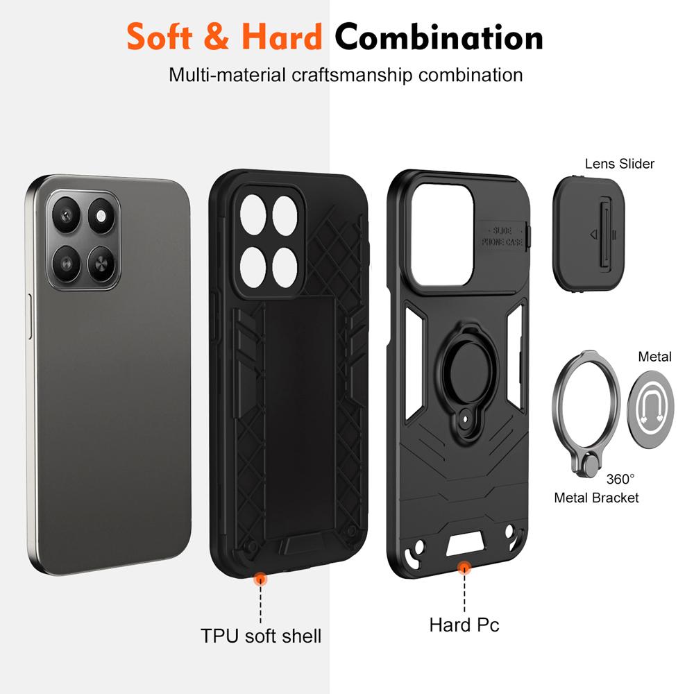 KEYSION Shockproof Armor Case for Huawei Honor 400 Smart 5G Camera Lens Protection Ring Stand Phone Back Cover for Honor X7d 5G