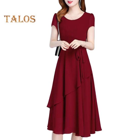 

Летнее женское платье А-силуэта в стиле пэчворк с короткими рукавами и круглым вырезом, со шнуровкой на талии, однотонное платье для свиданий, вечеринок, поездок на работу XL вино красного