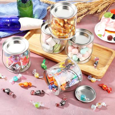 12 Stück durchsichtige Bonbongläser, transparente PVC-Farbdosen mit Deckel, DIY Hochzeitsfeier-Dekorationen, Halloween Süßes oder Saures Bonbonglas