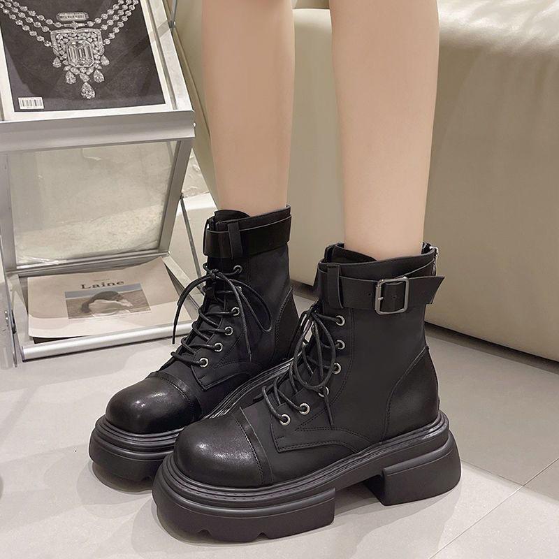 

Soft leather soft-soled winter Martin boots for women 2025 new retro British style small man taller and thinner short boots for women 39 чорний
