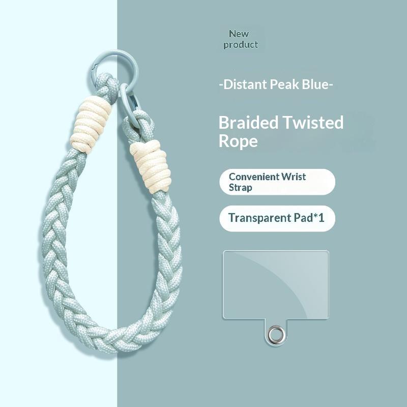 Dopamine Four-Strand Braided Short Phone Lanyard, Color-Blocked Cable-Knit Wrist Strap With Spacer, Phone Strap