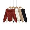 Women's French Off-Shoulder Cable Knit Pullover - Slimming Waist, Long-Sleeve Casual Sweater for Autumn/Winter