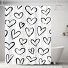 1pc Black Heart-patterned Shower Curtain, Polyester Fabric, Machine Washable, Suitable for Bathroom Décor.