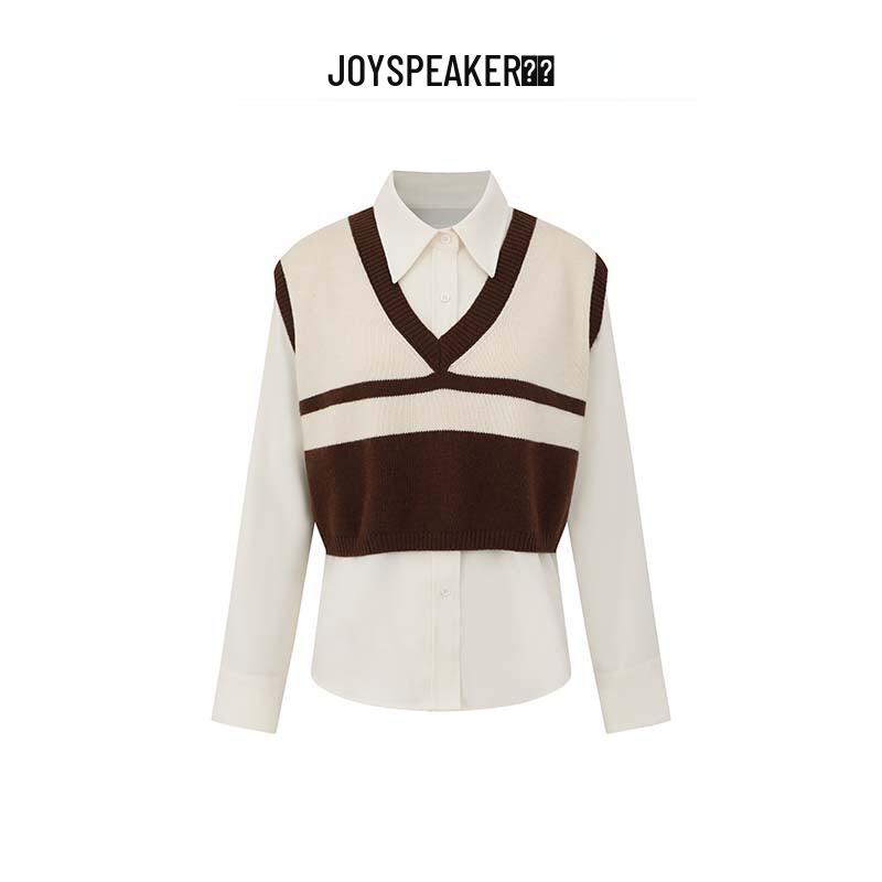 

JOY SPEAKER Women s V-Neck Knit Vest & Shirt Two-Piece Set One Size