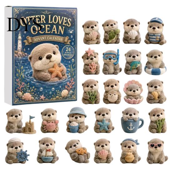 Festliche Tischdekoration Otter Adventskalender 2026, 24 Tage 2D Flache Acryl-Anhänger Weihnachten Otter Kalender Countdown-Kalender, Niedliche Cartoon-Figur